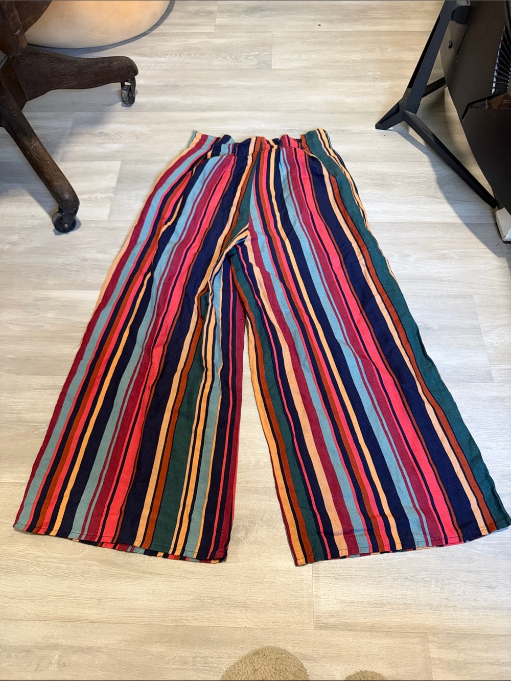 Anthropologie FARM Multicolor Striped Pants — Navy, Red, Orange, Green - Picture 6 of 6